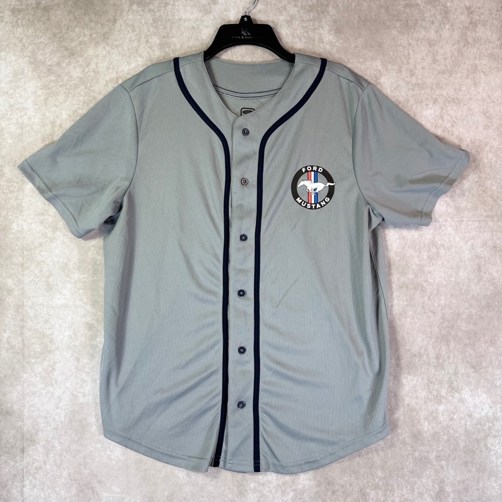 Ford Mustang Baseball Jersey Mens Large Grey 1967 Graphic Automotive Muscle